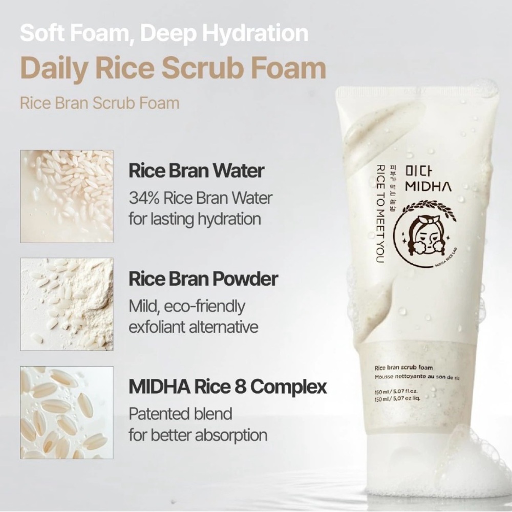 Midha Rice Bran Scrub Foam - Picture 2 of 8
